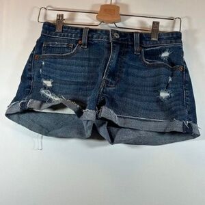 Abercrombie & Fitch - Women's Distressed Denim Jean Shorts (Dark Blue)
